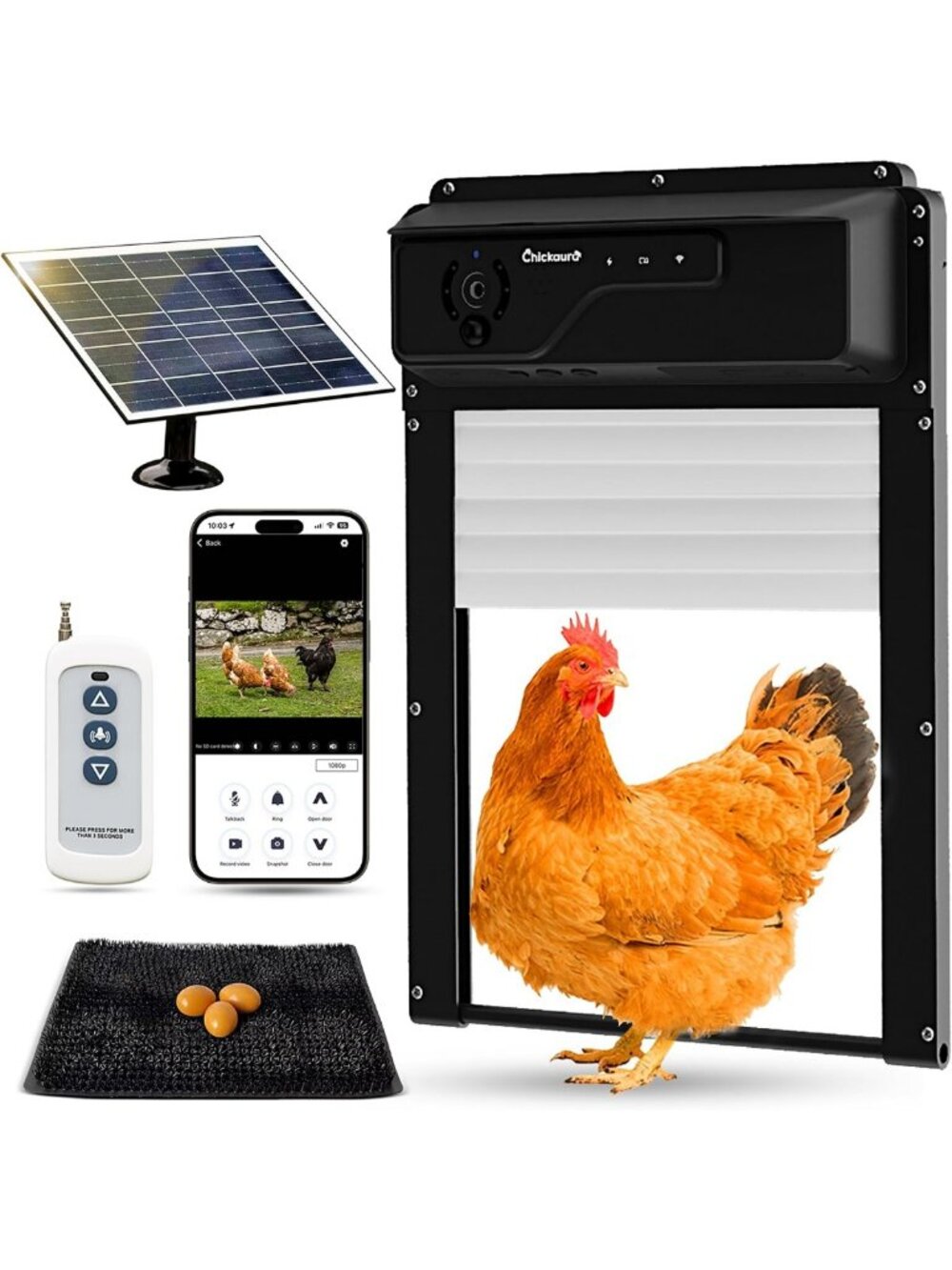 Solar-Powered Automatic Chicken Coop Door with Timer, HD Camera & Remote Control